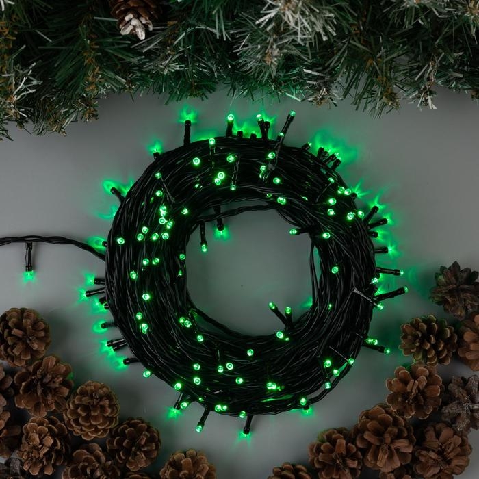 Гирлянда &laquo;Нить&raquo; 20 м, IP44, тёмная нить, 200 LED, свечение зелёное, 8 режимов, 220 В