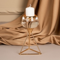 Подсвечник металл, стекло на 1 свечу &laquo;Изысканность&raquo; цвет золото 9.5 х 9.5 х 17 см