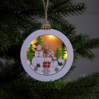 Ёлочная игрушка «Снеговики в лесу», от батареек, свечение тёплое белое Ёлочная игрушка «Снеговики в лесу», от батареек, свечение тёплое белое