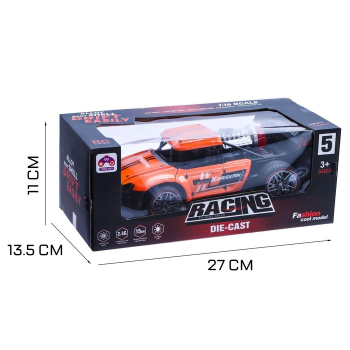 Машина радиоуправляемая &laquo;Хот-род&raquo;, эффект дыма, свет и звук, работает от аккумулятора, цвет оранжевый