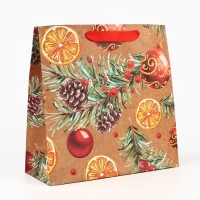 Пакет подарочный новогодний крафтовый квадратный «Новогоднее настроение», 30 х 30 х 12 см, Новый год Пакет подарочный новогодний крафтовый квадратный «Новогоднее настроение», 30 х 30 х 12 см, Новый год