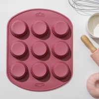 Форма для выпечки Доляна «Сладости. Круг реб», силикон, 27×22×3 см, 9 ячеек (6×6×3 см), цвет МИКС Форма для выпечки Доляна «Сладости. Круг реб», силикон, 27×22×3 см, 9 ячеек (6×6×3 см), цвет МИКС