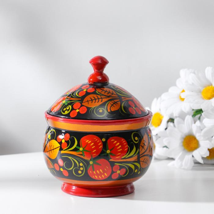 Сахарница &laquo;Ягодка&raquo;, малая, 10&times;9,5&times;9,5 см, хохлома, микс