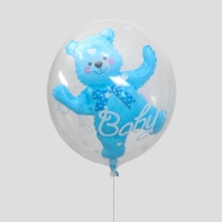 Шар полимерный 24" &laquo;Шар в шаре. Мишка&raquo;, цвет синий