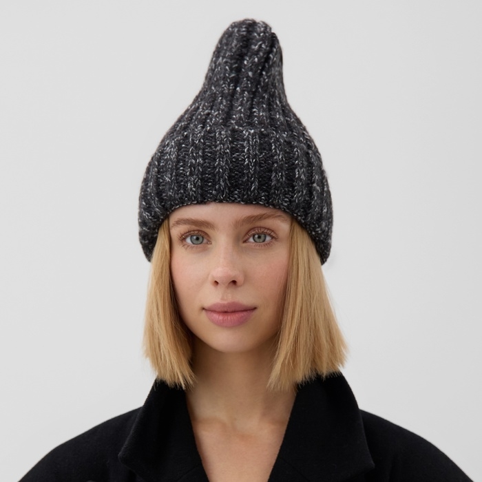Шапка женская MINAKU с подворотом, размер 54-56, цвет черный Шапка женская MINAKU с подворотом, размер 54-56, цвет черный