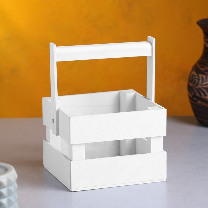 Кашпо деревянное 12&times;11&times;9 см "Однушка Лайт", двухреечное, белый Дарим Красиво