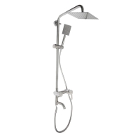 Душевая система ZEIN Z1007, смеситель, тропическая и ручная лейки квадрат, стойка, сатин Душевая система ZEIN Z1007, смеситель, тропическая и ручная лейки квадрат, стойка, сатин