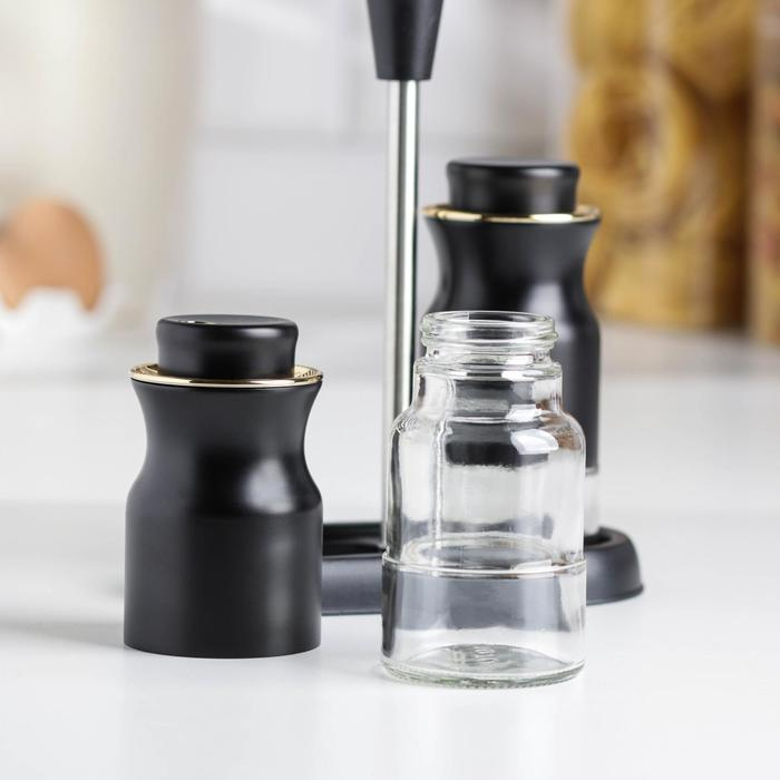 Набор для специй из стекла на подставке &laquo;Эстель&raquo;, 120 мл, 15&times;8&times;17,5 см, 2 шт, цвет чёрный