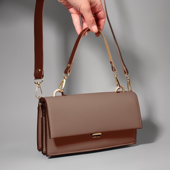 Ручка для сумки из натуральной кожи, с карабинами, 30 ± 2 см × 1,2 см, цвет коричневый/золотой Ручка для сумки из натуральной кожи, с карабинами, 30 ± 2 см × 1,2 см, цвет коричневый/золотой