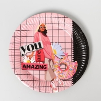 Набор бумажной посуды одноразовый Ты лучшая&raquo;, 6 тарелок, 6 стаканов, 1 гирлянда