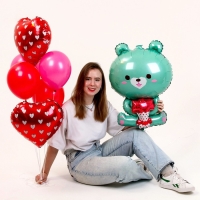Набор воздушных шаров &laquo;Бирюзовый мишка с букетом&raquo;, латекс, фольга, 7 шт.