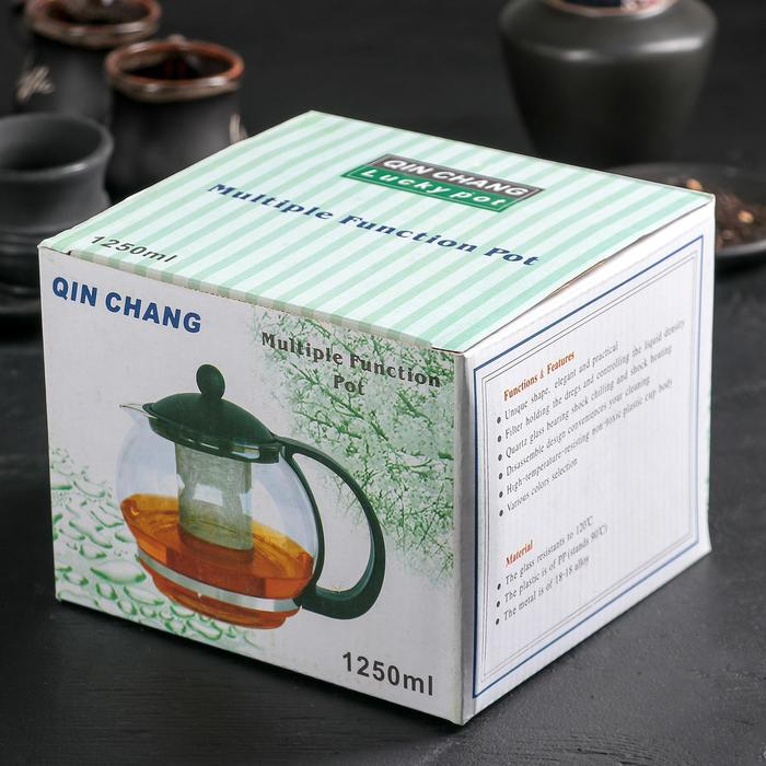 Чайник стеклянный заварочный &laquo;Вдохновение&raquo;, 1,25 л, с металлическим ситом, цвет чёрный