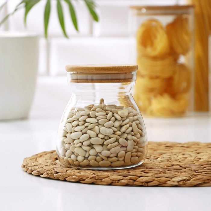 Банка стеклянная для сыпучих продуктов с бамбуковой крышкой «Бамбук», 650 мл, 11×12 см Банка стеклянная для сыпучих продуктов с бамбуковой крышкой «Бамбук», 650 мл, 11×12 см