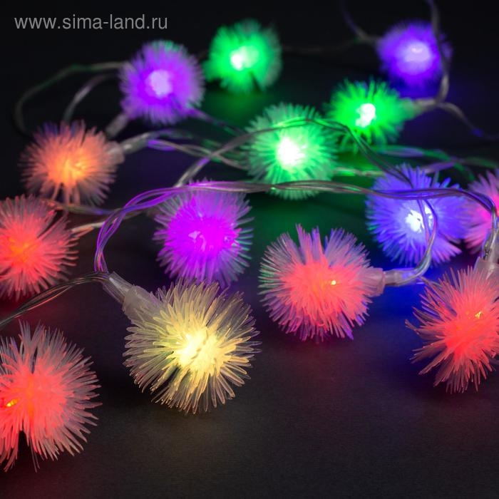 Гирлянда «Нить» 3 м с насадками «Ёжики», IP20, прозрачная нить, 20 LED, свечение мульти (RG/RB), мигание, USB Гирлянда «Нить» 3 м с насадками «Ёжики», IP20, прозрачная нить, 20 LED, свечение мульти (RG/RB), мигание, USB