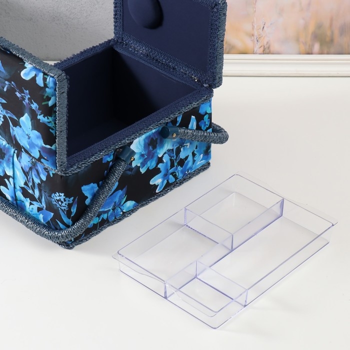 Шкатулка для рукоделия Шкатулка для рукоделия "Голубые цветы на синем" 19х26х14,5 см