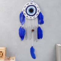 Ловец снов с музыкой ветра "От сглаза" 4 трубки синие перья 61х16 см Ловец снов с музыкой ветра "От сглаза" 4 трубки синие перья 61х16 см