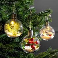 Набор ёлочных шаров «Зимний лес» 3 шт., батарейки, 1 LED, свечение тёплое белое Набор ёлочных шаров «Зимний лес» 3 шт., батарейки, 1 LED, свечение тёплое белое