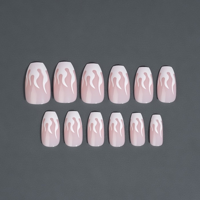 Накладные ногти «Fire», 12 шт, с клеевыми пластинами, форма балерина, розовые, белые Накладные ногти «Fire», 12 шт, с клеевыми пластинами, форма балерина, розовые, белые