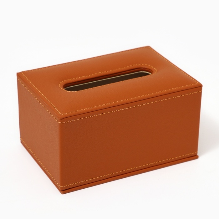 Шкатулка - диспенсер из искусственной кожи, цвет охра 10 х 18 х 10 см (салфетница)