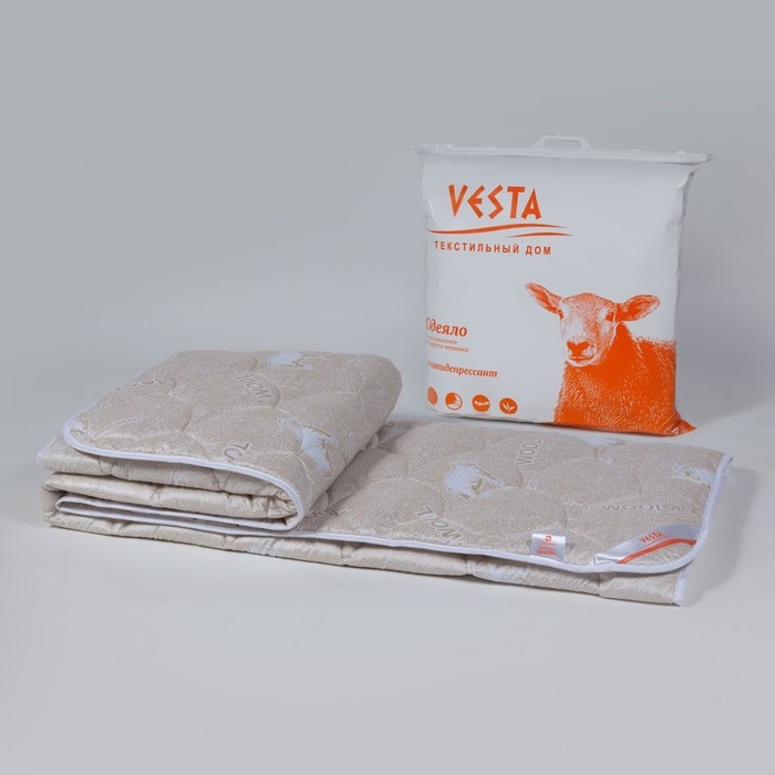 Одеяло стандарт ОМШ/300-15эк1 140х205см, шерсть мериноса, ткань глосс-сатин, пэ100%