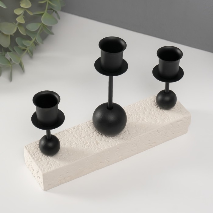 Подсвечник гипс, металл на 3 свечи "Три шарика" d=2,5 см 5,5х20,4х15 см