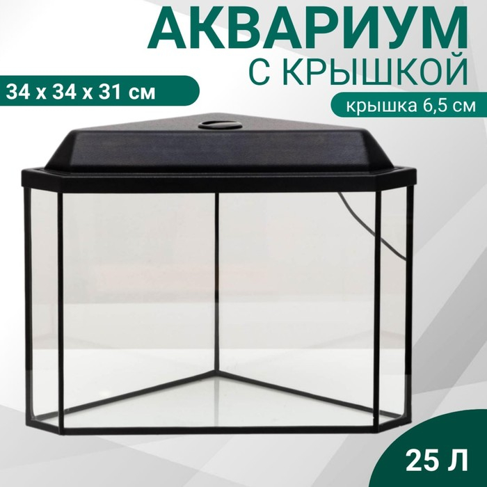 Аквариум Аквариум "Дельта" угловой с крышкой, 25 литров, 34 х 34 х 31/37,5 см, чёрный