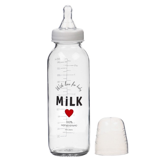 Бутылочка для кормления стекло &laquo;Milk&raquo;, классическое горло, 250 мл., от 3 мес.
