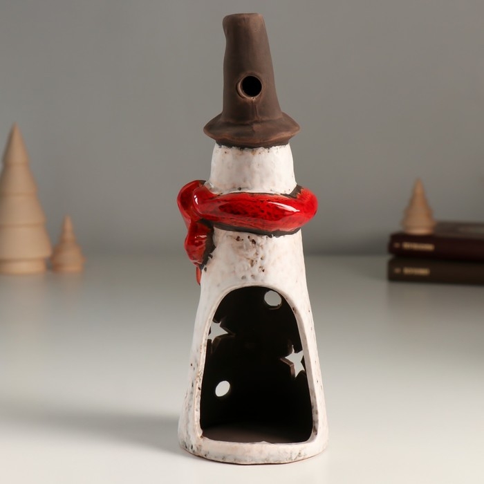 Подсвечник керамика на 1 свечу "Длинный снеговичок со звёздочками" 7х7,3х20,6 см