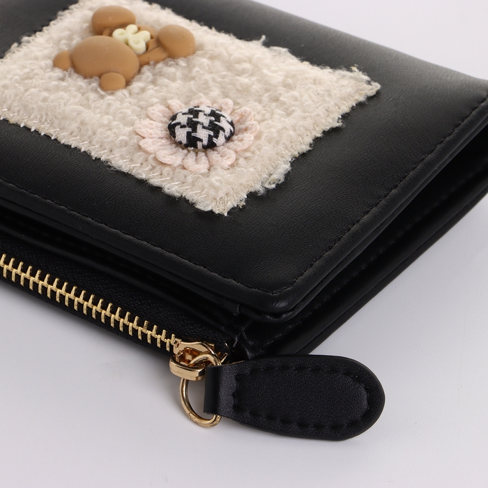 Кошелёк женский на кнопке, цвет чёрный Кошелёк женский на кнопке, цвет чёрный