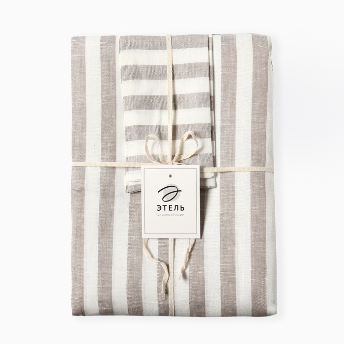 Комплект штор для кухни Этель "Soprano" 140х180 см-2 шт, подхваты 2 шт, лен 100%,180гр/м2