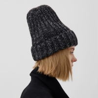 Шапка женская MINAKU с подворотом, размер 54-56, цвет черный