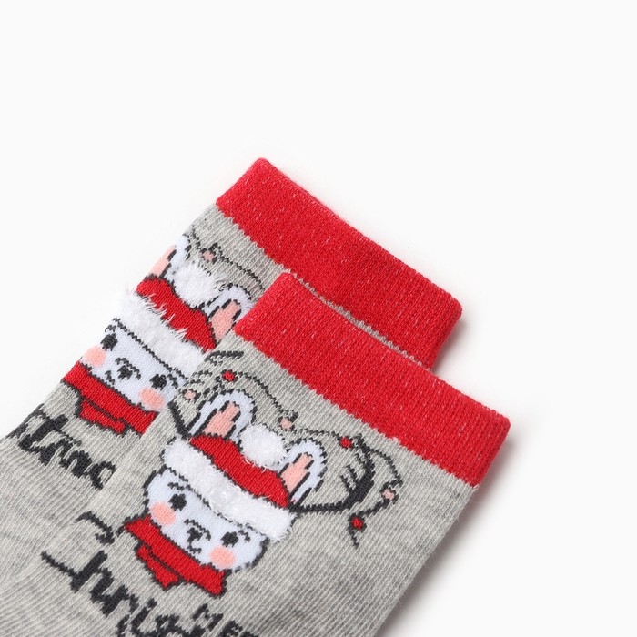 Новый год. Носки махровые детские, цвет серый, размер 14-16 Новый год. Носки махровые детские, цвет серый, размер 14-16