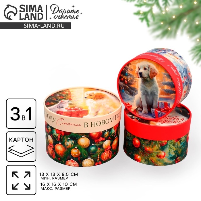 Набор шляпных коробок 3 в 1 &laquo;С Новым годом!&raquo;, 16 х 10, 14 х 9, 13 х 8.5 см, Новый год