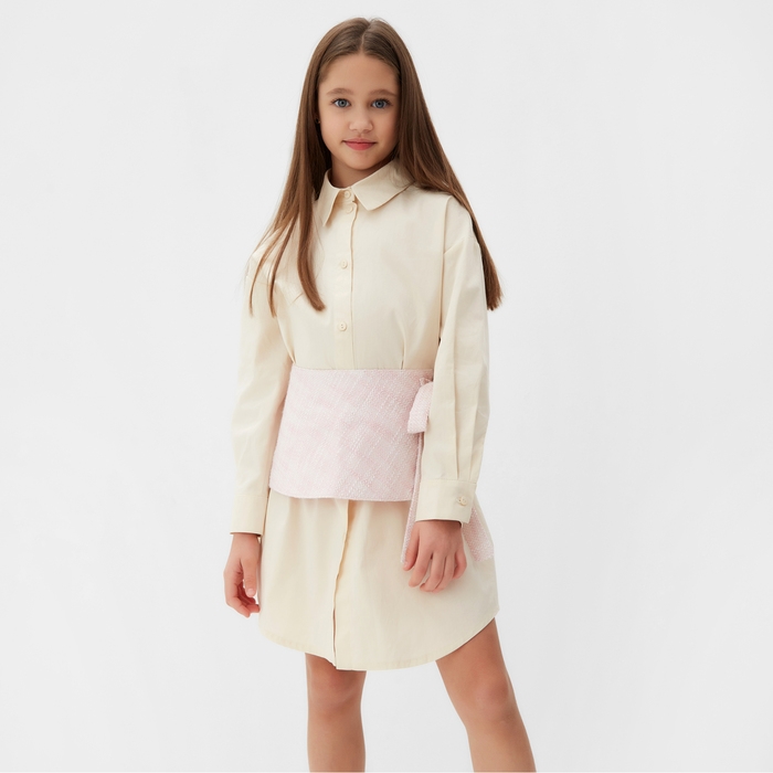 Платье-рубашка для девочки MINAKU, цвет бежевый, рост 128 см Платье-рубашка для девочки MINAKU, цвет бежевый, рост 128 см