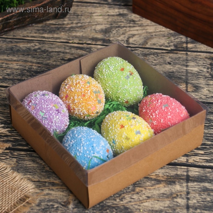 Декор пасхальный Декор пасхальный "Яйцо посыпка бабочки в травке" набор 6 шт яйцо 5х7 см