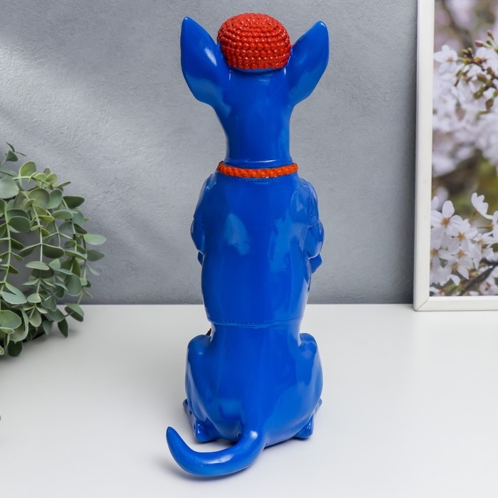 Сувенир полистоун "Той-терьер в кепке и галстуке" синий с оранжевым 29,5х14х11,5 см