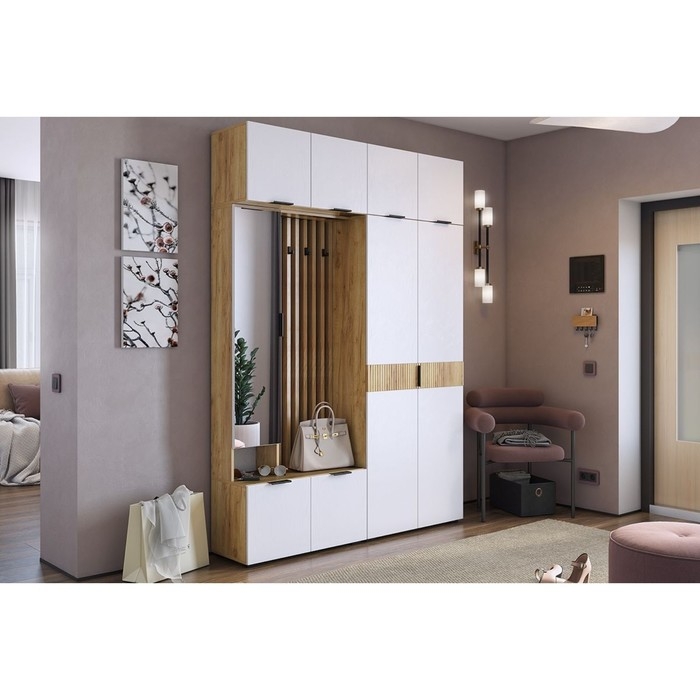 Прихожая "Бери" 800х350х1826, Дуб крафт золотой/Белое дерево