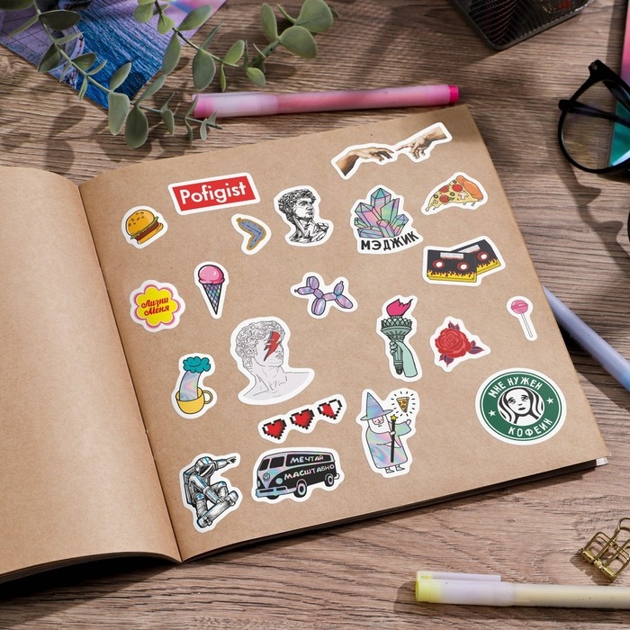 Наклейки детские, альбом 8 листов, Boom vibes,  11 х 13.5 см