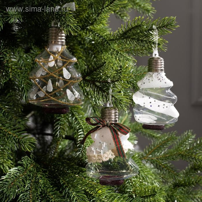 Набор ёлочных шаров &laquo;Ёлочки белые&raquo; 3 шт., батарейки, 5 LED, свечение белое