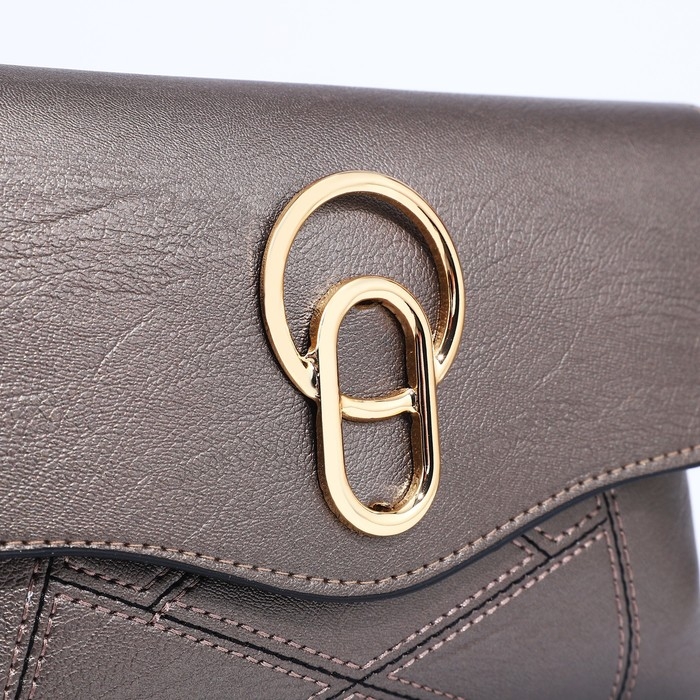 Сумка-клатч на магните, длинный ремень, цвет бронзовый