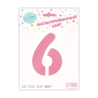 Шар фольгированный 40" &laquo;Цифра 6 с короной&raquo;, цвет розовый