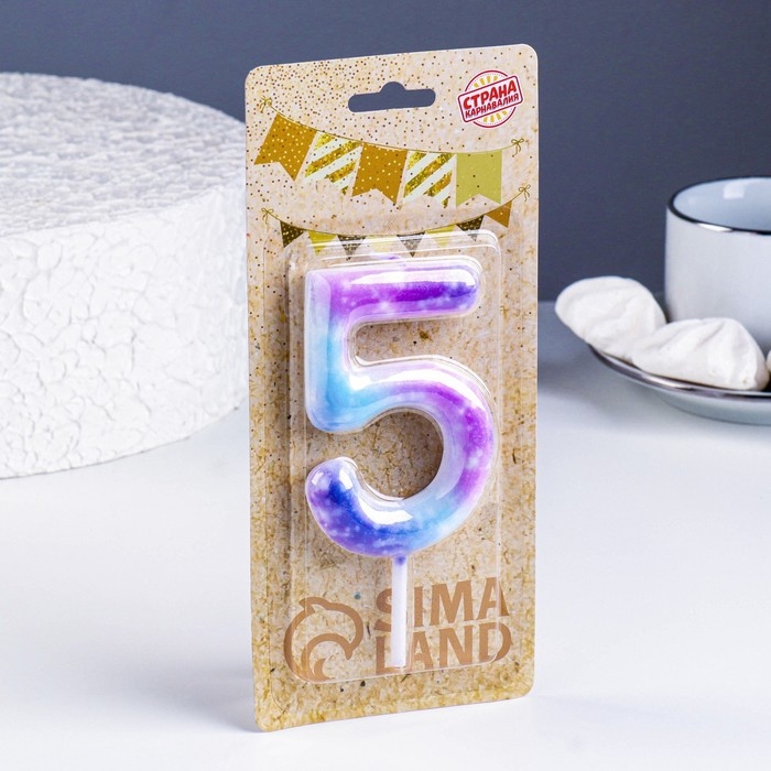 Свеча в торт на шпажке "Галактика", цифра 5, 9 см, ГИГАНТ
