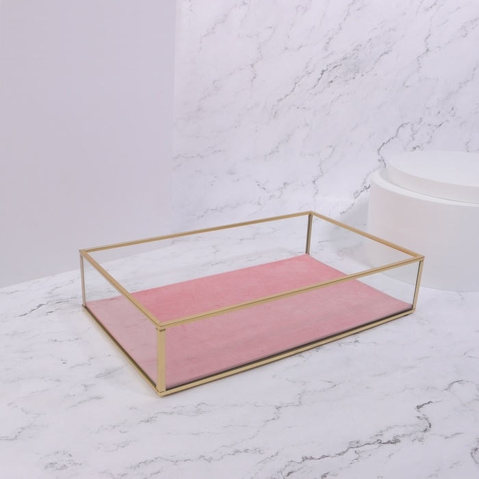 Органайзер для хранения &laquo;PINK RIPPLES&raquo;, стеклянный, 1 секция, 29 &times; 17,5 &times; 6 см, цвет прозрачный/медный/розовый