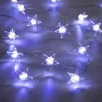 Гирлянда &laquo;Нить&raquo; 2 м роса с насадками &laquo;Звезда&raquo;, IP20, серебристая нить, 20 LED, свечение белое, 2 режима, ААх2