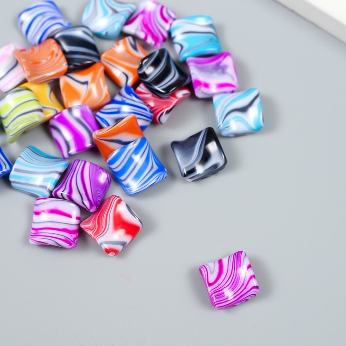 Бусины для творчества пластик "Квадрат красочные разводы" набор 20 гр 0,5х2,1х1,9 см