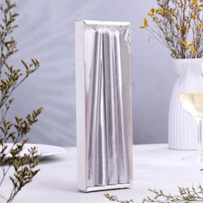 Свеча античная, 2,3х 25 см, 4 шт, лакированная, серебряный металлик