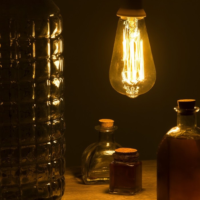 Лампа накаливания винтажная Лампа накаливания винтажная "Ретро", ST64, 60 Вт, Е27, 230 В, 145х64 мм, теплый белый