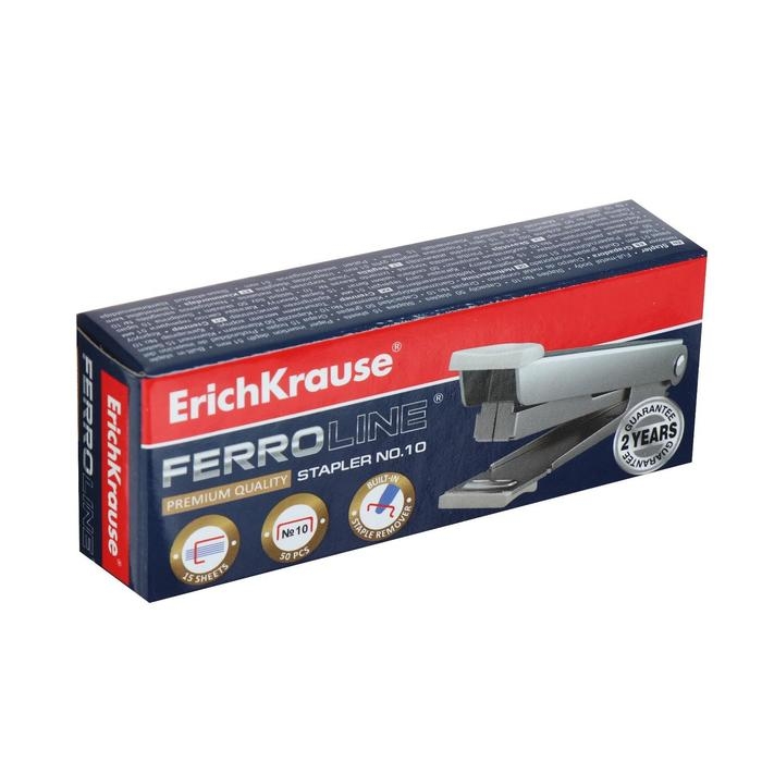 Степлер ErichKrause № 10, до 15 листов, встроенный антистеплер, серый Степлер ErichKrause № 10, до 15 листов, встроенный антистеплер, серый