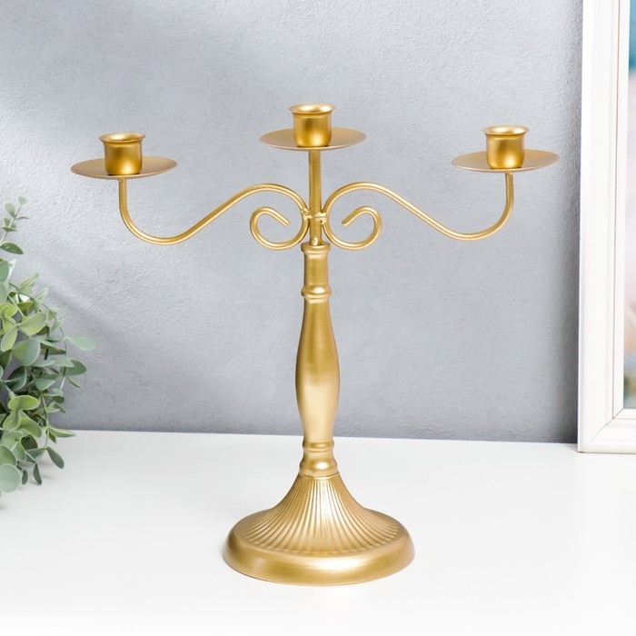 Подсвечник металл на 3 свечи Подсвечник металл на 3 свечи "Прованс" золотой 30х13х32 см