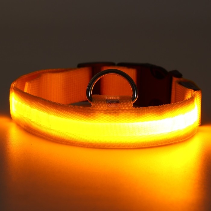Ошейник с подсветкой размер XL,ОШ 52-60 х 2,5 см, 3 режима свечения жёлтый Ошейник с подсветкой размер XL,ОШ 52-60 х 2,5 см, 3 режима свечения жёлтый
